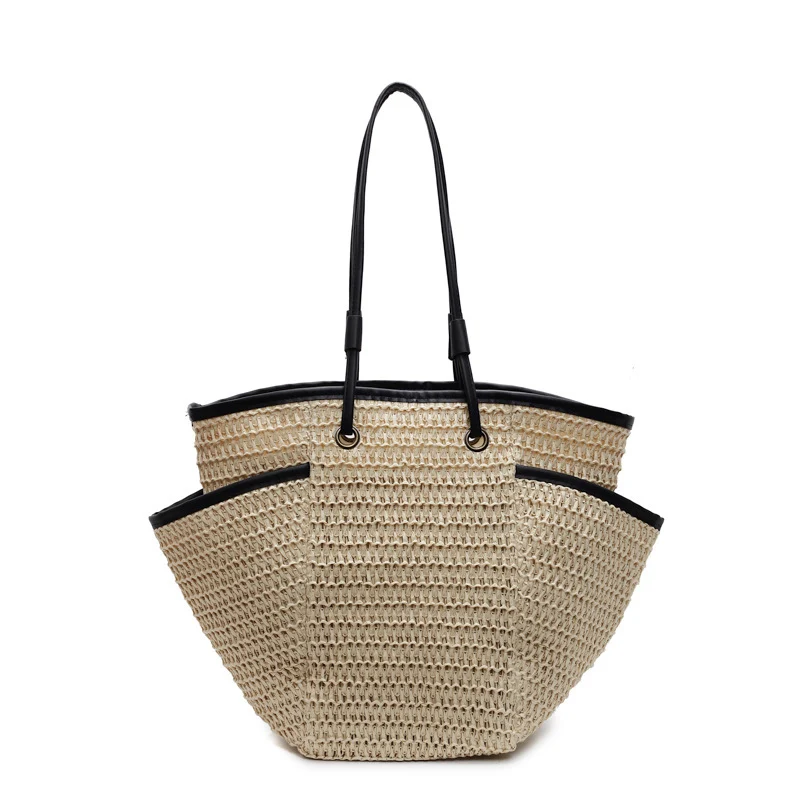 Geräumige Strohtasche mit eleganten Lederdetails Skanto