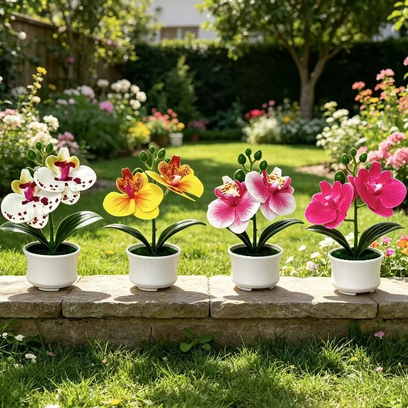 Elegante künstliche Orchideenpflanzenanordnung für die Innendekoration