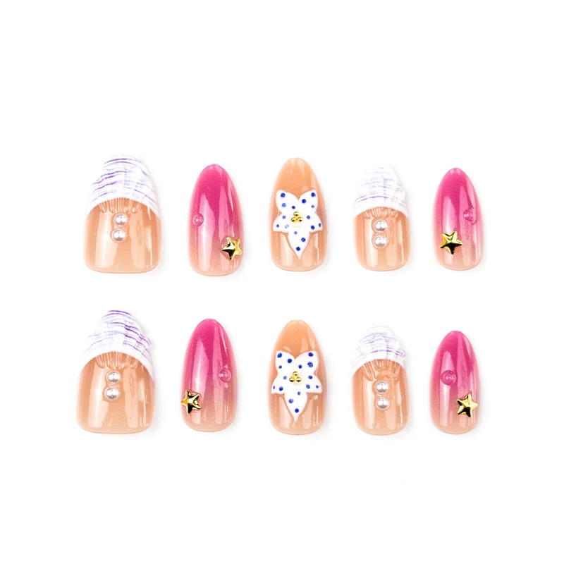 Dekoratives Press-On-Nagelset mit floralen und sternförmigen Akzenten Brehn