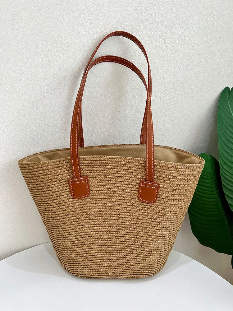 Klassische Strohtasche mit Lederakzenten Skanto