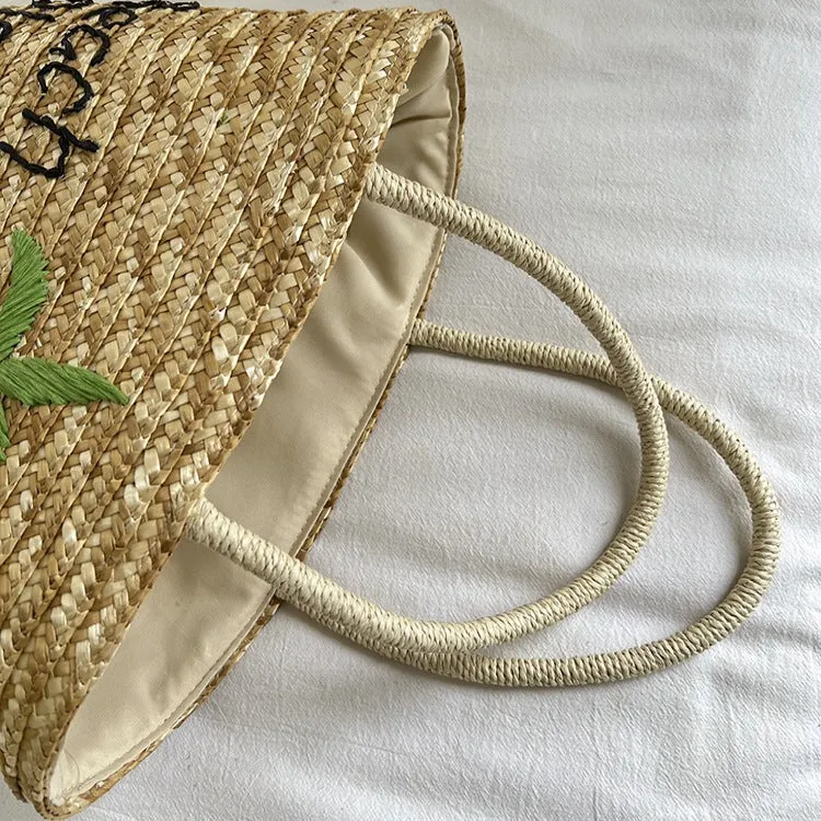 Handgemachte Strohtasche mit buntem Zitronenmotiv Skanto