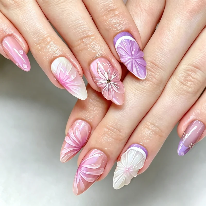 Künstlerisches Floral Press-On Nails Set