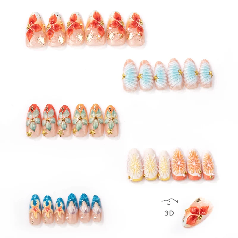 Künstlerisches vom Ozean inspirierte Press-On Nagelkunst Set