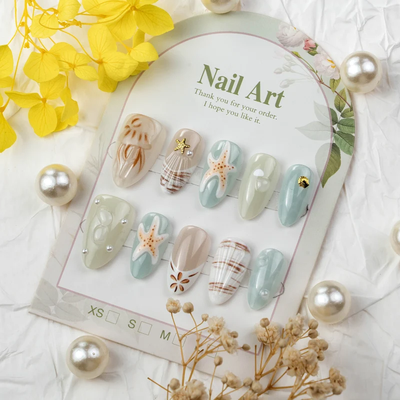 Künstlerisches, vom Ozean inspiriertes Nagelkunst-Set