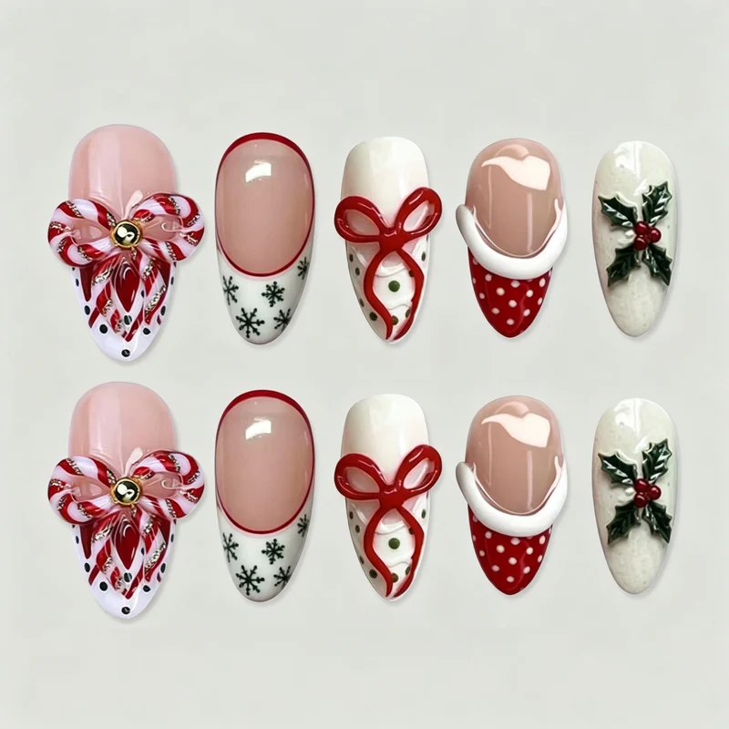 Dekoratives Weihnachts-Themen Press-On Nagelkunst Set Brehn