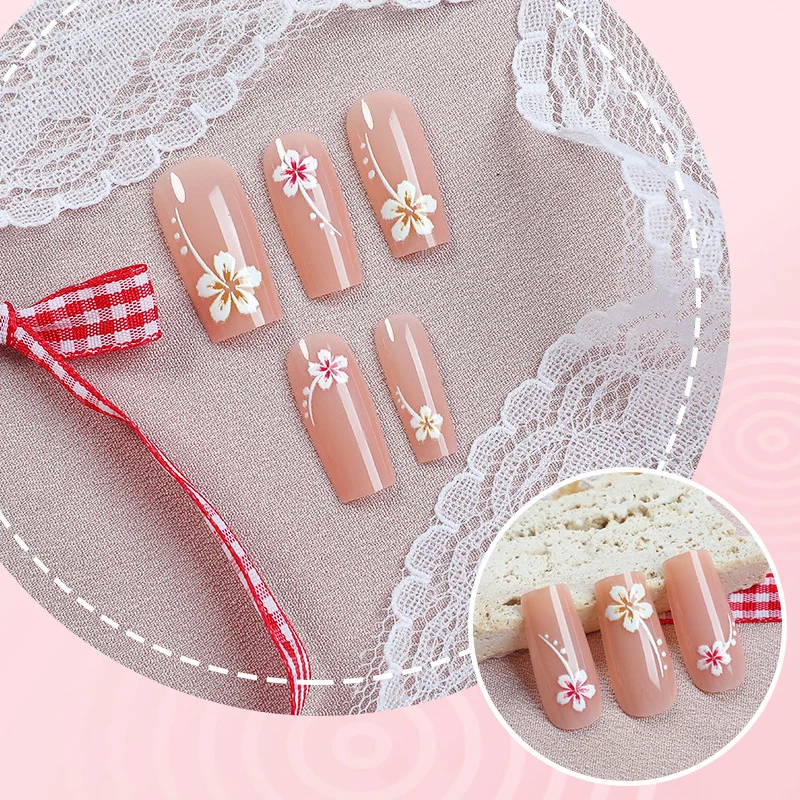 Künstlerisches Blumendruck-Press-On-Nagelkunstset