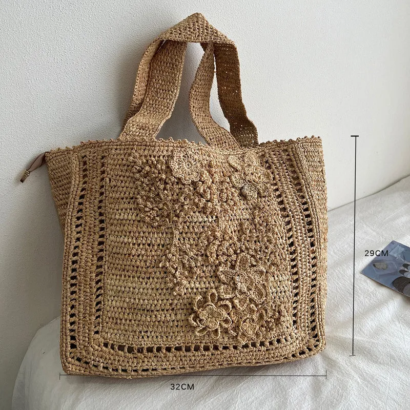 Handgemachte Stricktasche mit Blumenmuster Skanto