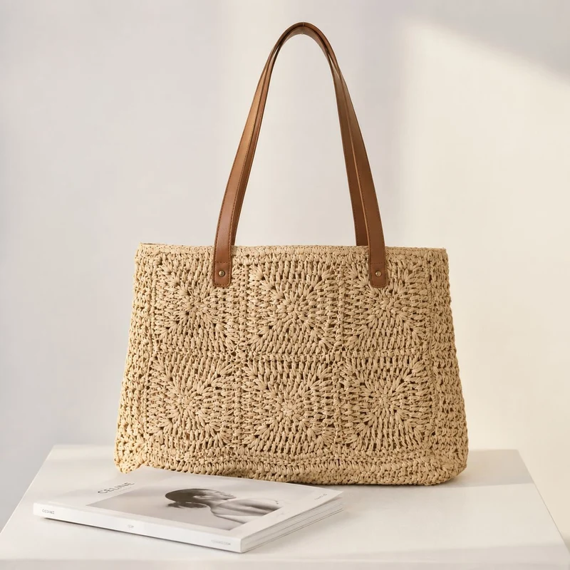 Geflochtene Jutetasche mit Ledergriff Skanto