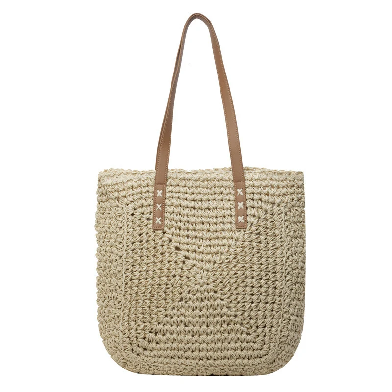 Elegante Raffia-Tote-Bag mit Ledergriff Skanto