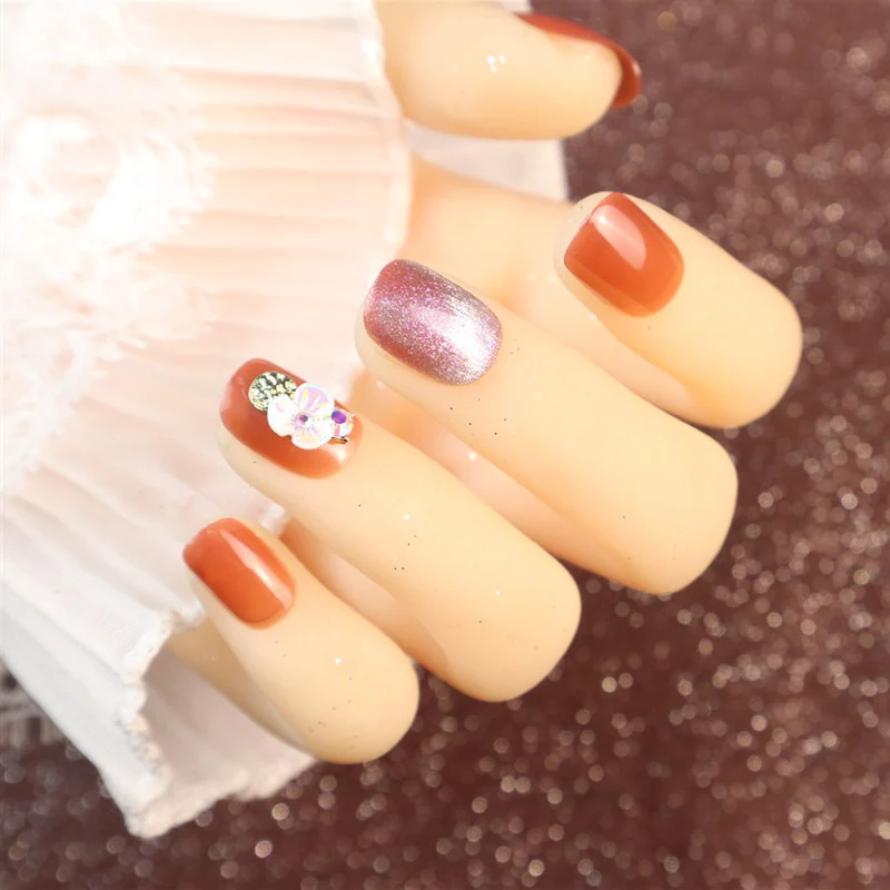 Glitzer Blumen Press-On Nagel Set Brehn