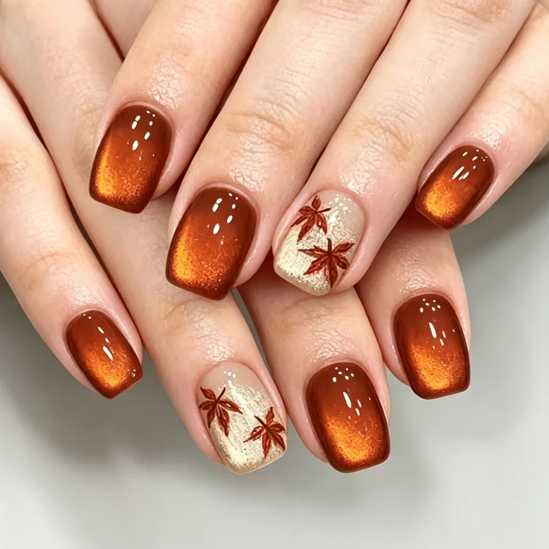 Herbst-Themen Press-On Nagelkunst Set mit Blattdesign Brehn