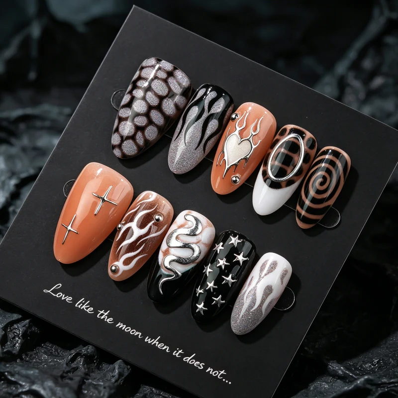 Künstlerisches Flame-Design Press-On Nagelset