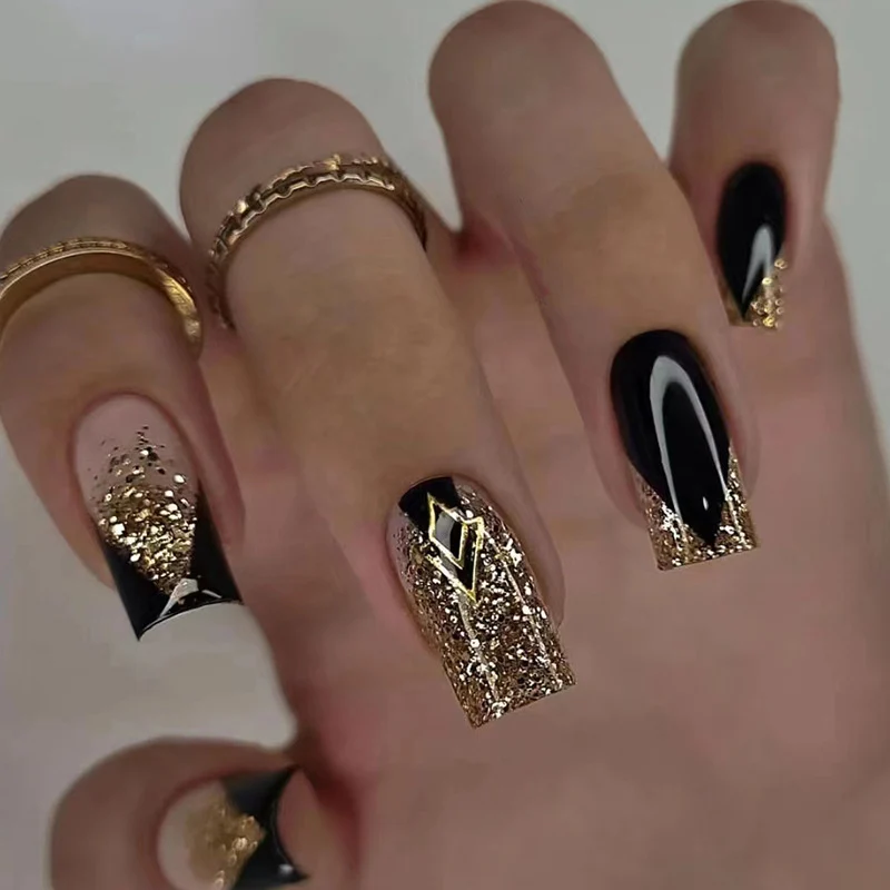 Glamouröse Press-On Nagelset mit Glitzer und künstlerischem Design Brehn