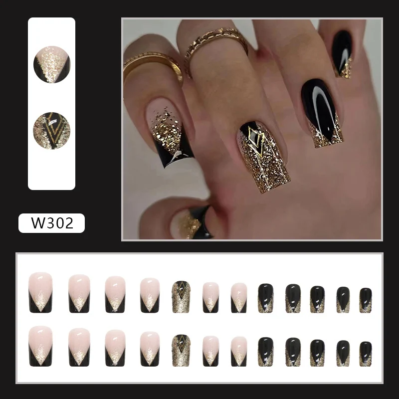 Glamouröse Press-On Nagelset mit Glitzer und künstlerischem Design Brehn