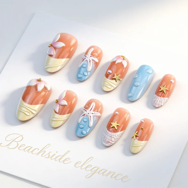 Künstlerisch vom Unterwasser inspiriertes Press-On Nagelkunst Brehn