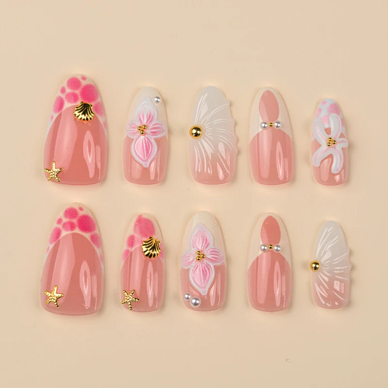 Dekoratives Floral Stiletto Press-On Nagelkunst Set Brehn