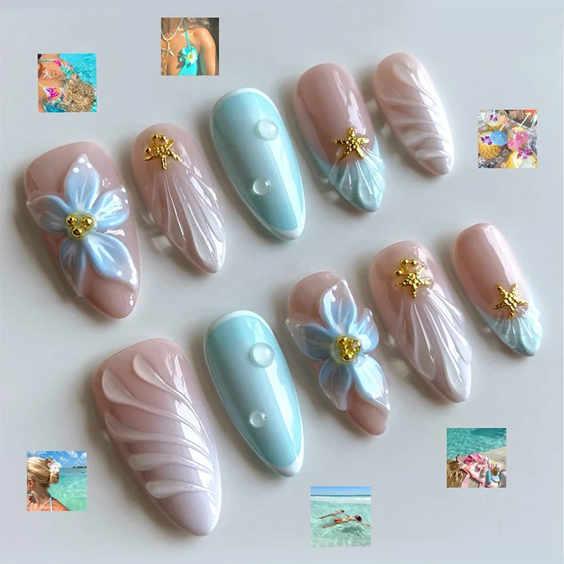 Künstlerisches tropisches Blumen Press-On Nagelkunst Set Brehn