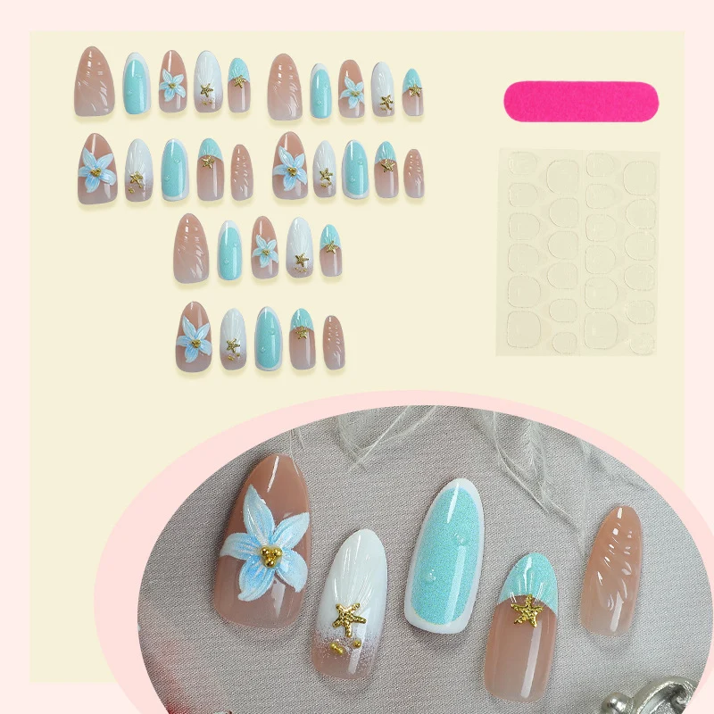 Künstlerisches tropisches Blumen Press-On Nagelkunst Set Brehn