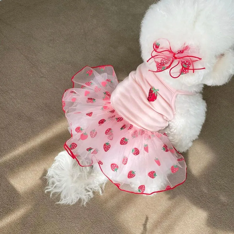 Erdbeer Tüll Tutu Kleid mit bestickter Beere und Organza