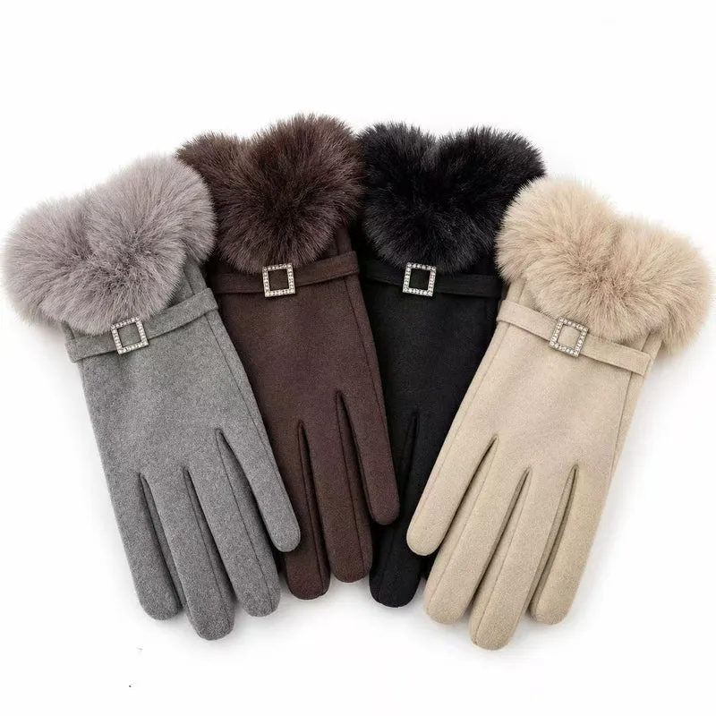 Luxus Faux-Fur-besetzte Kleid Handschuhe Brehn