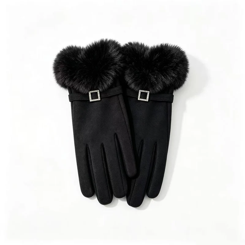 Luxus Faux-Fur-besetzte Kleid Handschuhe Brehn