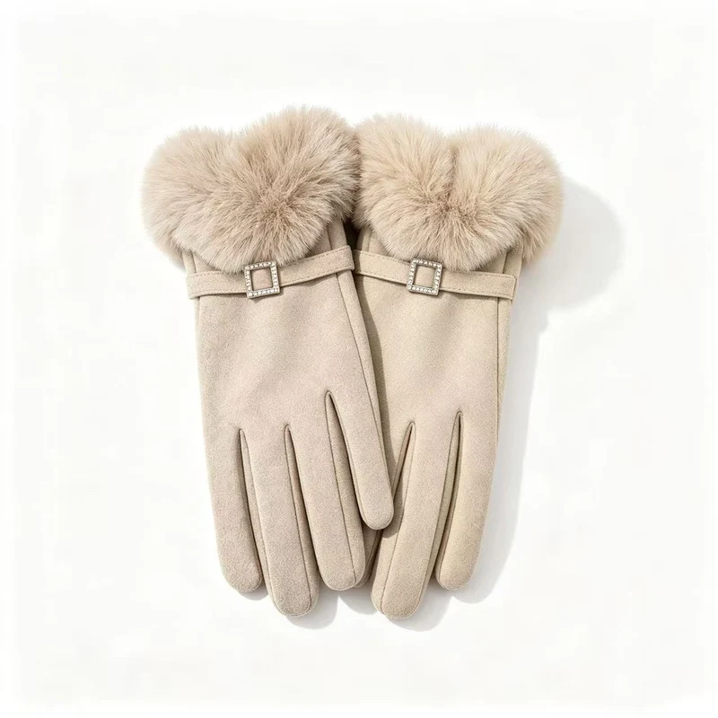 Luxus Faux-Fur-besetzte Kleid Handschuhe Brehn