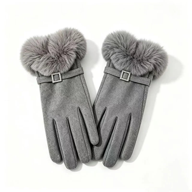 Luxus Faux-Fur-besetzte Kleid Handschuhe Brehn