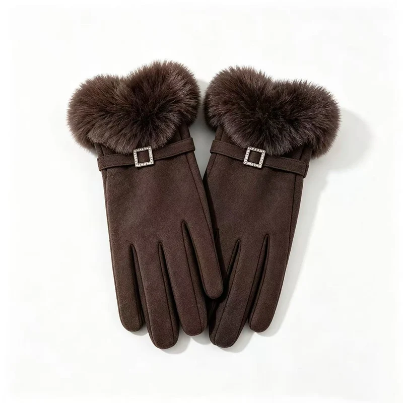 Luxus Faux-Fur-besetzte Kleid Handschuhe Brehn