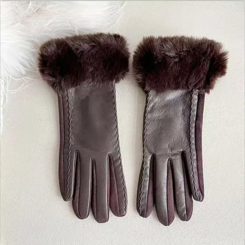 Luxuriöse Kunstpelz-Bündchen-Lederhandschuhe Brehn