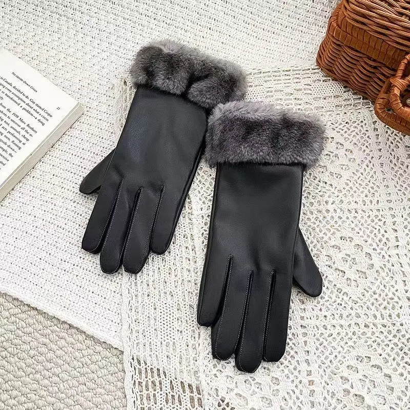Luxuriöse Kunstpelz-Bündchen-Lederhandschuhe Brehn