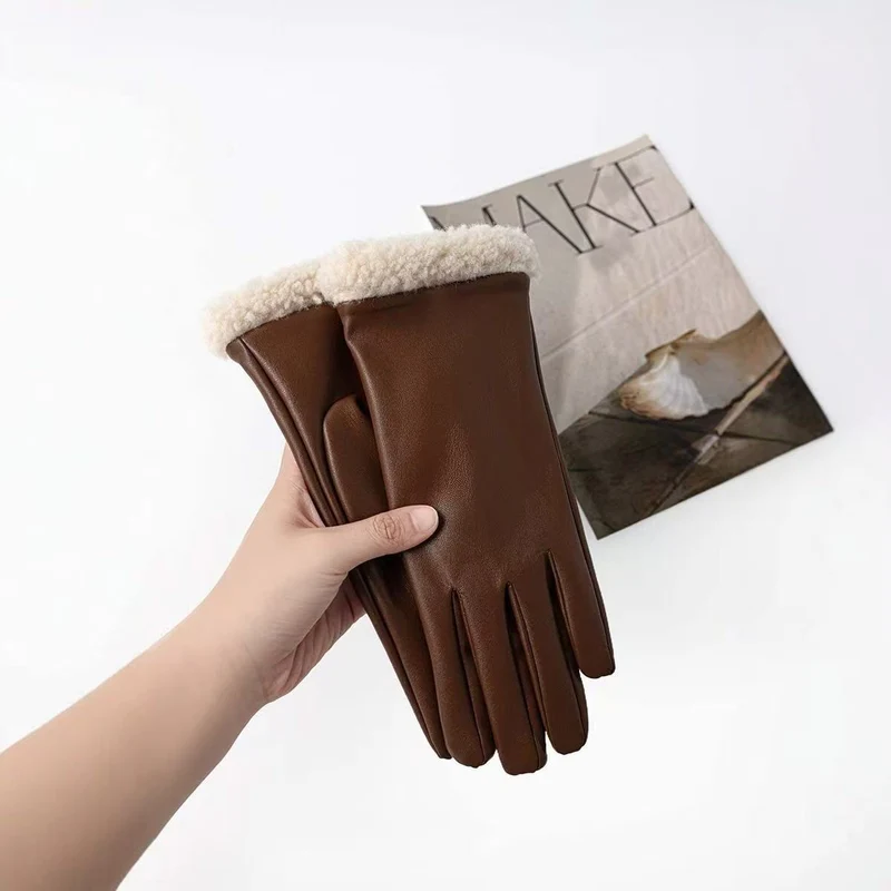 Luxuriöse Kunstpelz-Bündchen-Lederhandschuhe Brehn