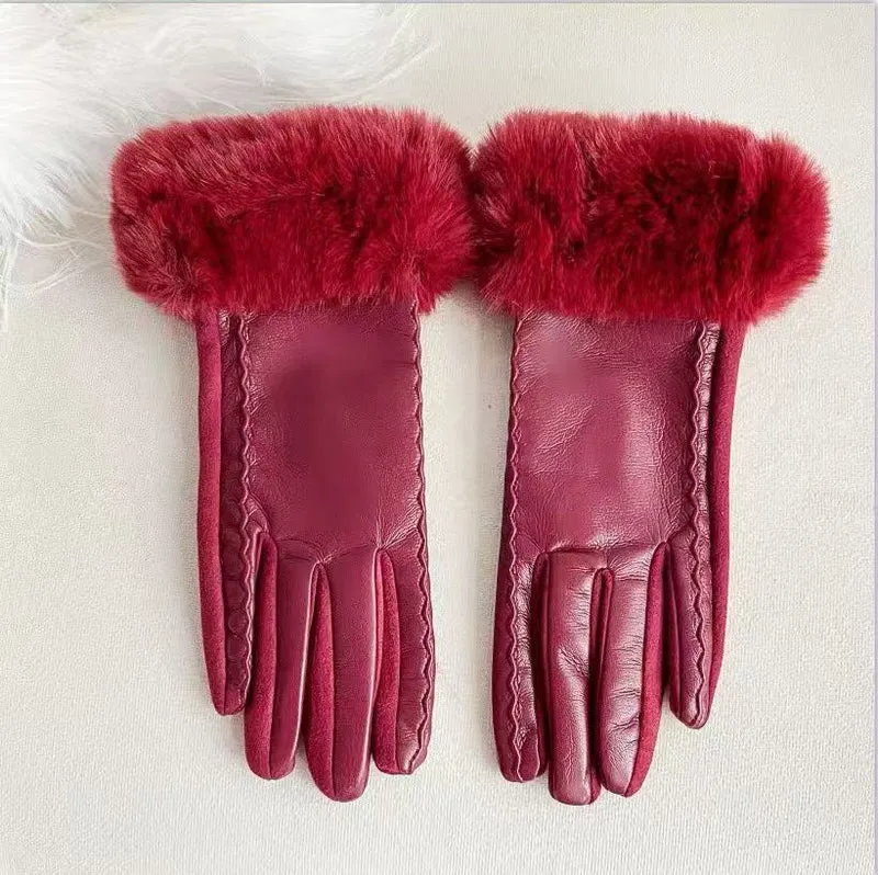 Luxuriöse Kunstpelz-Bündchen-Lederhandschuhe Brehn