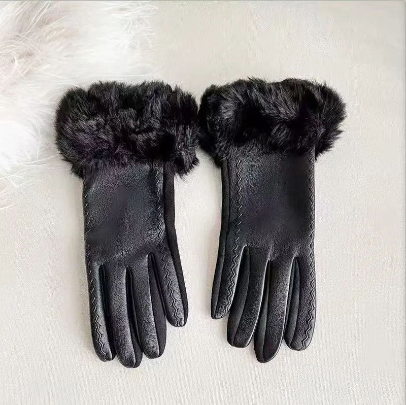 Luxuriöse Kunstpelz-Bündchen-Lederhandschuhe Brehn