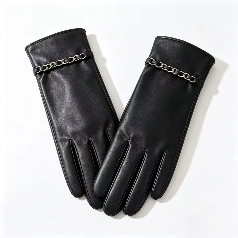 Chic Lederhandschuhe mit Kettendetails Brehn