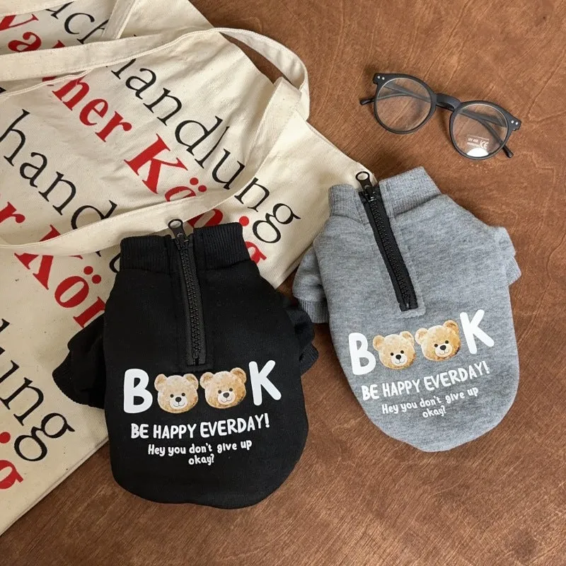 Zip-Up Baumwollmischung Haustierpullover mit Teddy-Bären-Druck
