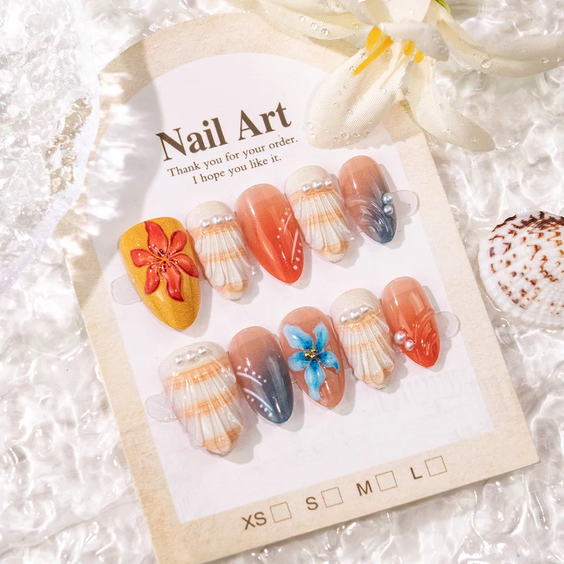 Künstlerisches blumenverziertes Press-On Nagelset