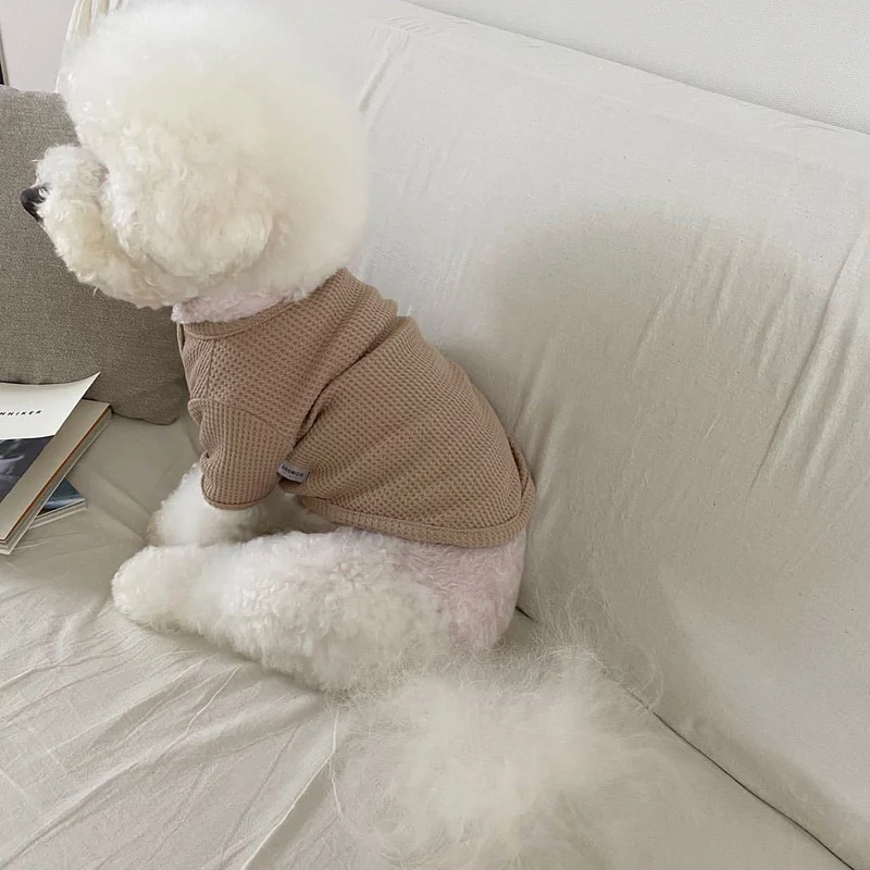Waffelstrick Bequemer Hundpullover mit kurzen Ärmeln und dehnbarem Rippabschluss