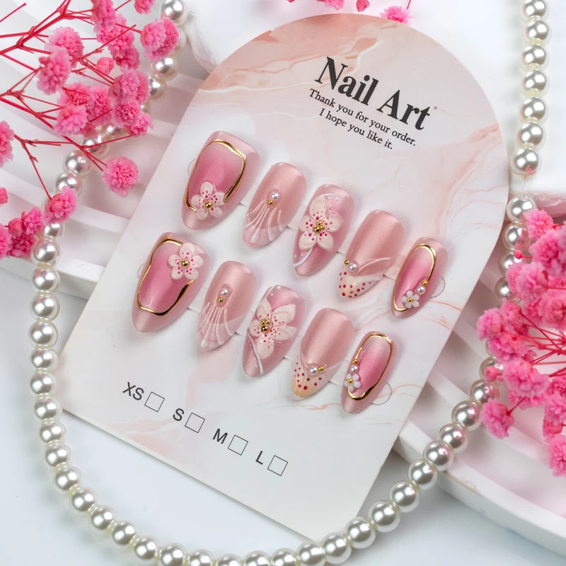 Künstlerisches florales eingeklebtes Press-On Nagelart Set