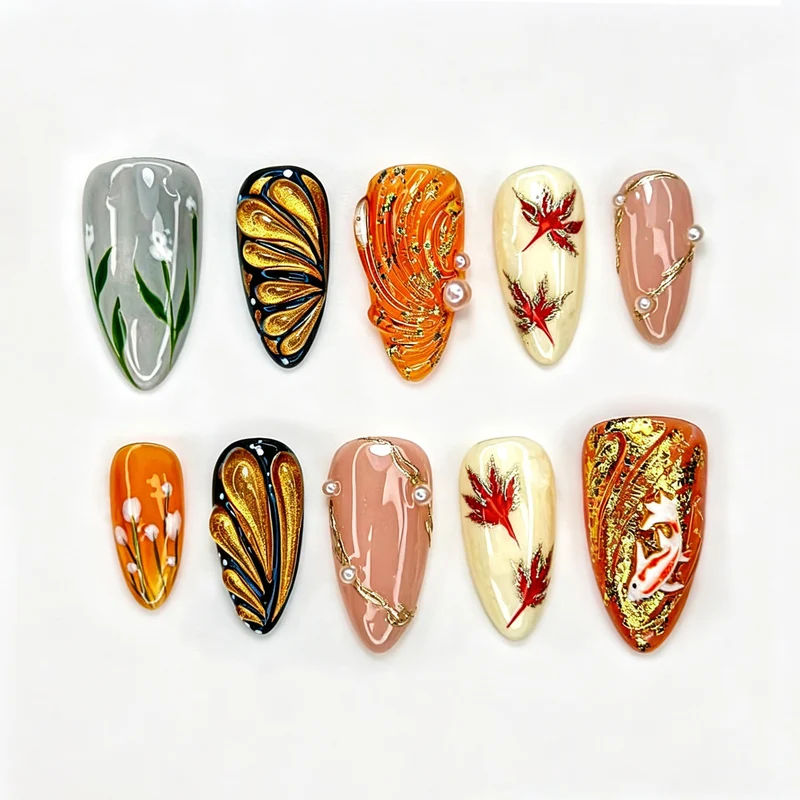 Künstlerisches herbstliches manuelles Nageldesign-Set