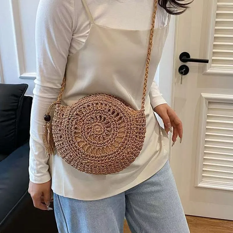 Runde Makramee-Tasche mit Fransen Skanto
