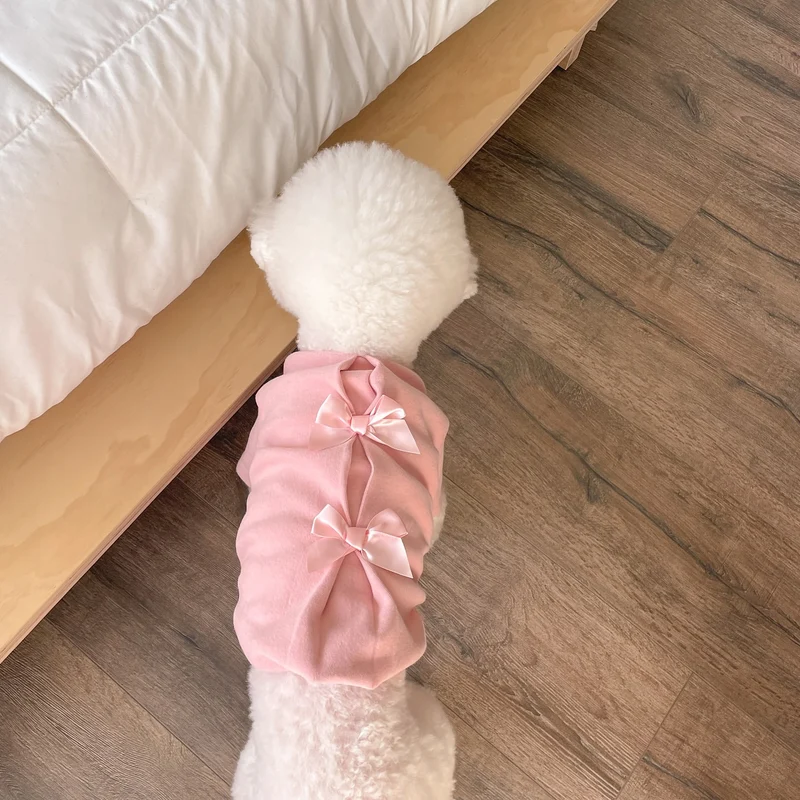 Kleiner Hund Samt - Rücken Kleid mit Satinband s