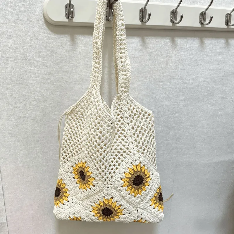 Handgeknüpfte Baumwolltasche mit Sonnenblumenmuster Skanto