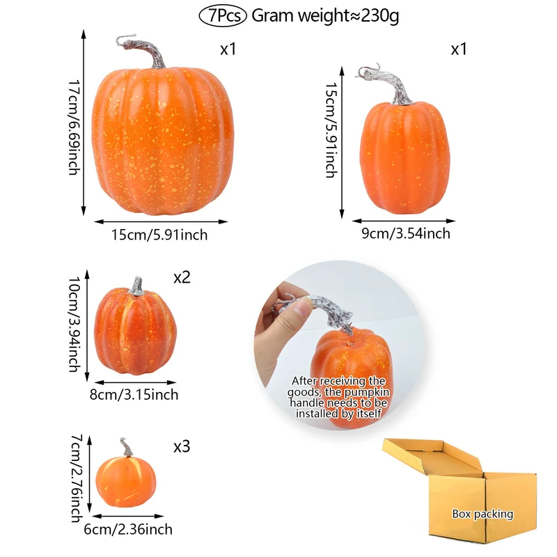 Realistisches Kunstkürbis‑Dekorationsset in variierenden Größen mit abnehmbaren Stielen