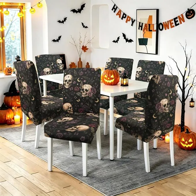 Stretch-Stuhlhusse mit Halloween-Motiv elastischer abnehmbarer Stuhlbezug