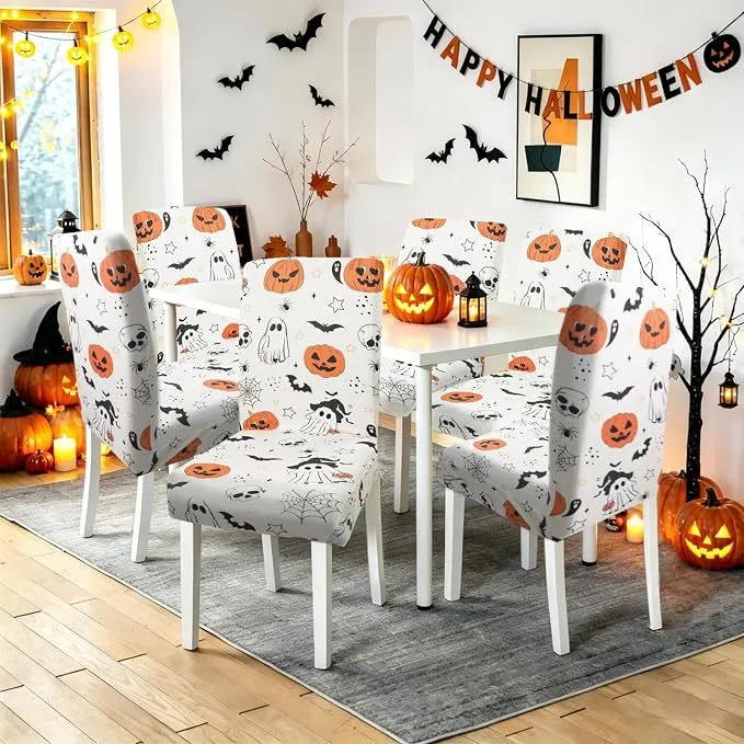 Stretch-Stuhlhusse mit Halloween-Motiv elastischer abnehmbarer Stuhlbezug