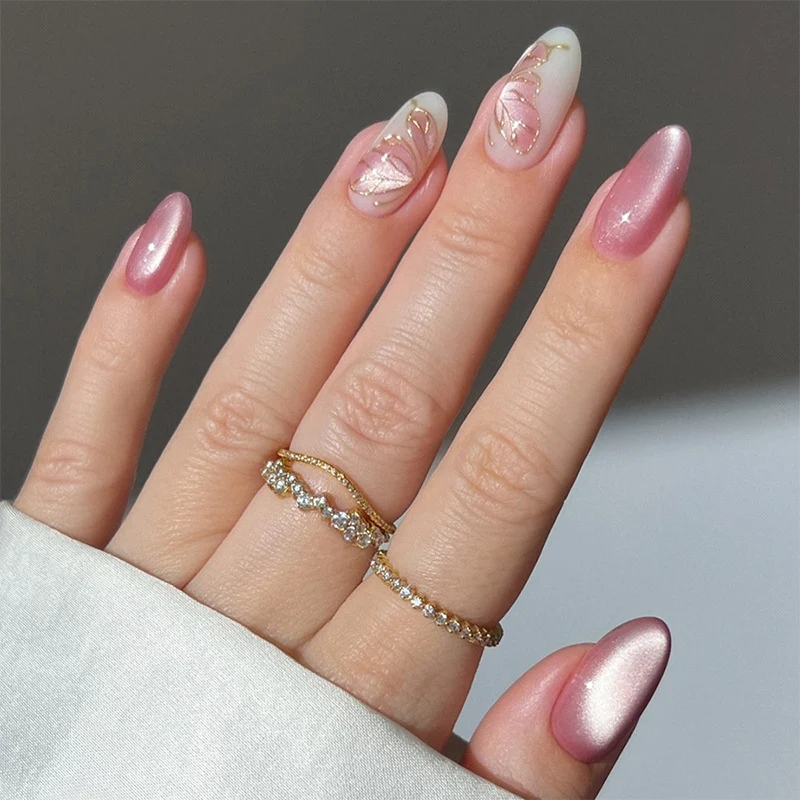Künstlerisches Press-On Nagelkunst Set mit Goldblatt Design Brehn