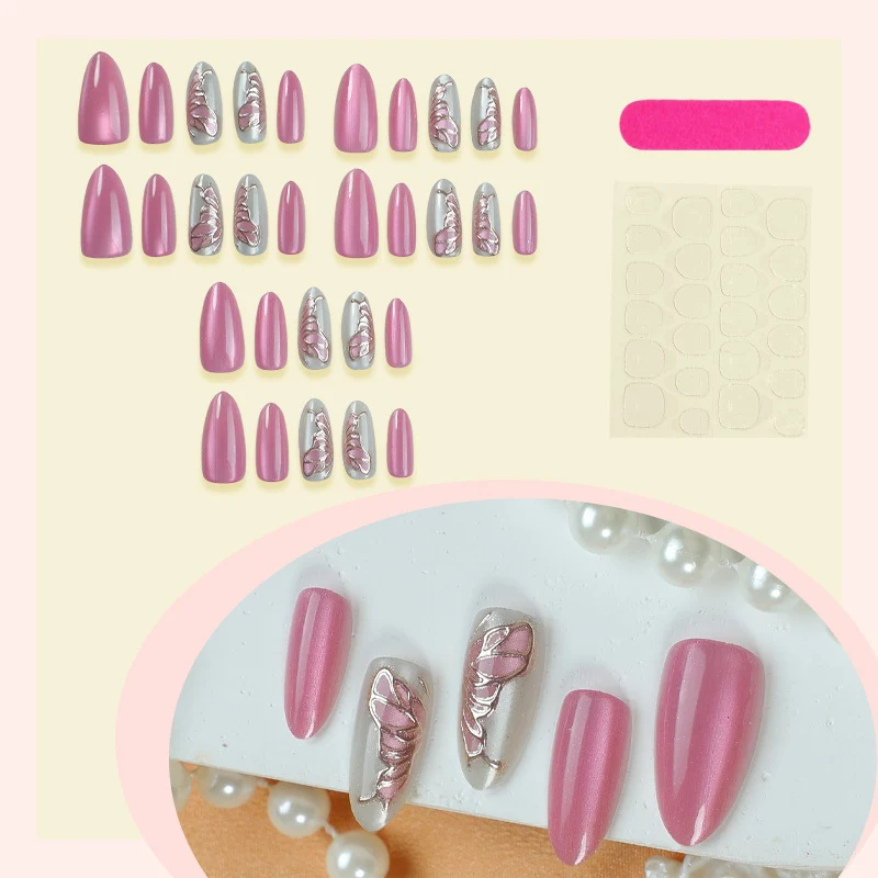 Künstlerisches Press-On Nagelkunst Set mit Goldblatt Design Brehn