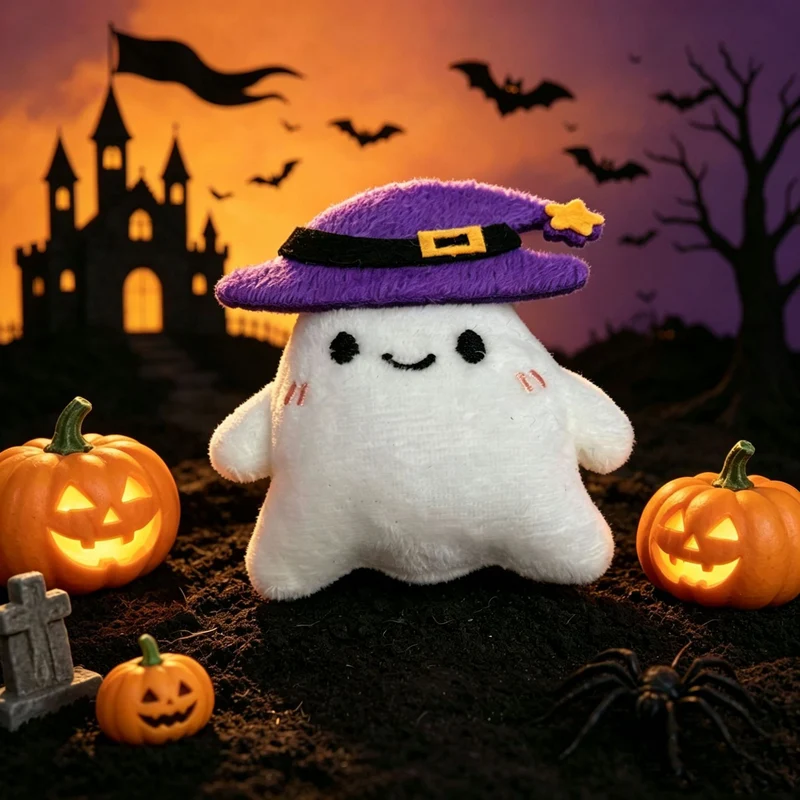 Niedlicher Halloween-Plüschgeist mit weichem Kuschelstoff und gesticktem Gesicht