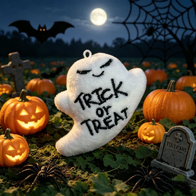 Niedlicher Halloween-Plüschgeist mit weichem Kuschelstoff und gesticktem Gesicht