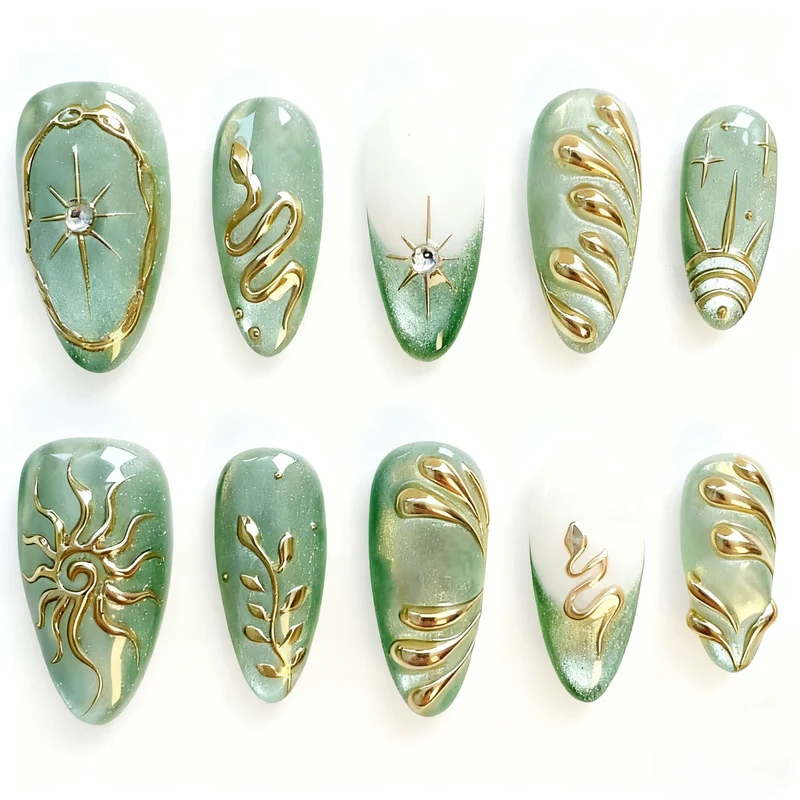Künstlerisches Metallic Press-On Nagelkunst Set Brehn